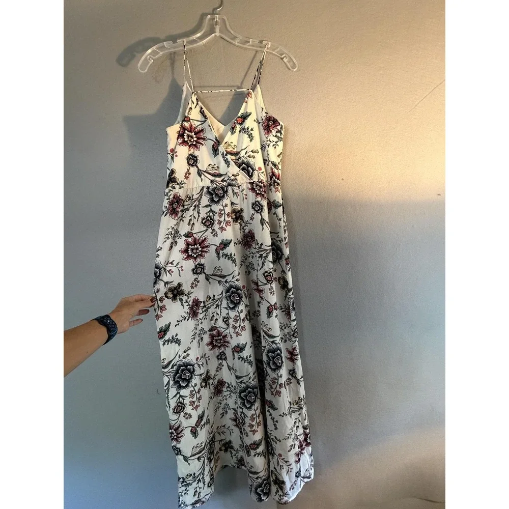 LOFT Dress Womens 2P White Floral V Neck Sleeveless Strappy Maxi Sundress Boho
